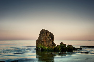 Night sea rock in Chabanka Odesa Ukraine
