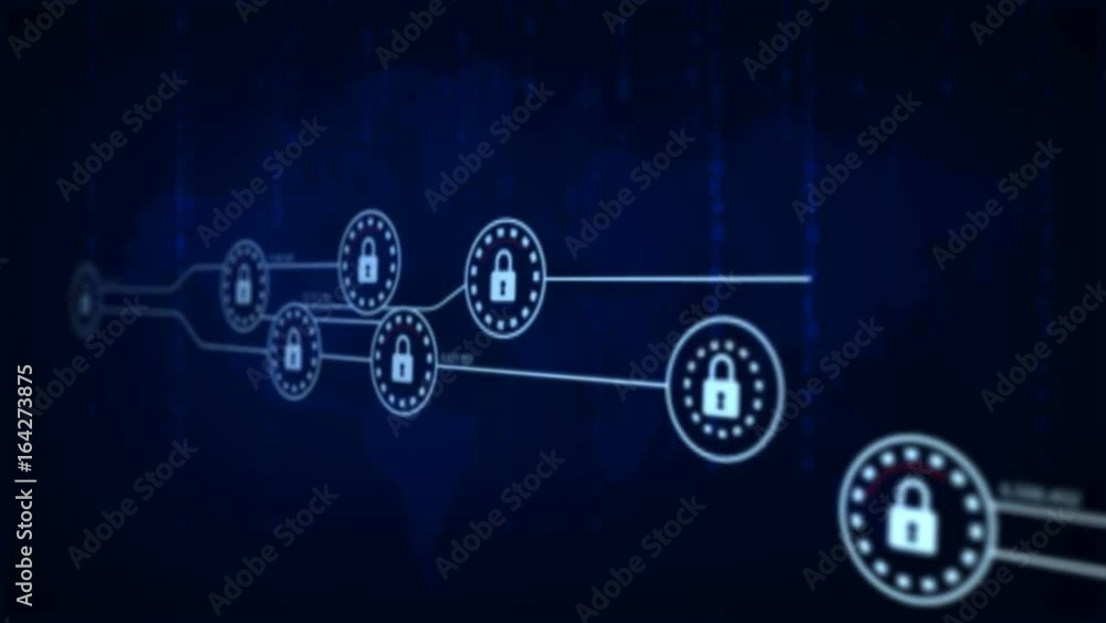Poster 4k animation security lock with loading connection line for futuristic cyber technology network safe