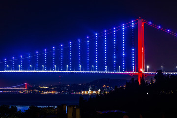 Fototapeta na wymiar The night view of Bosphorus Bridge