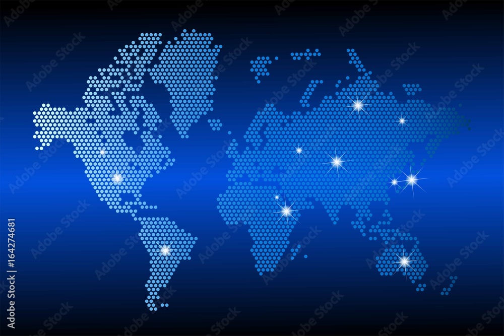 Poster world map with dotted style and glowing points star. gradients used. abstract blue global technology