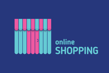 Storefront with awning icon on black background. Online shopping concept