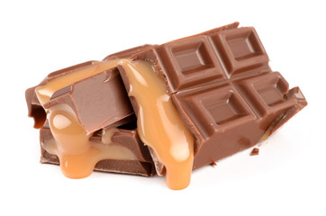 Chocolate with caramel on a white background