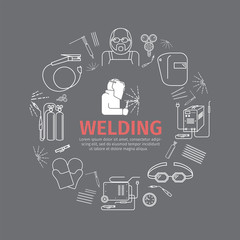 Welding banner. Line icons set. Vector signs