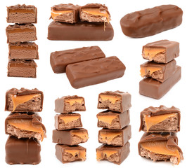 Chocolate with caramel on a white background