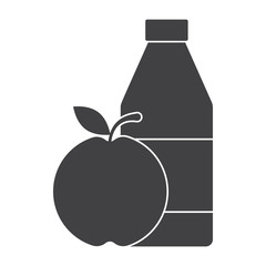 School lunch icon with apple and bottle milk, vector silhouette