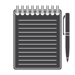 Notebook with pen, vector silhouette on white background