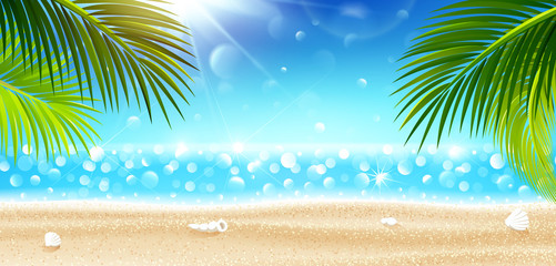 Fototapeta na wymiar Summer holidays on tropical beach. Vector