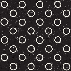 Hand drawn black and white ink abstract seamless pattern. Vector stylish texture. Monochrome geometric shappes paint brush lines