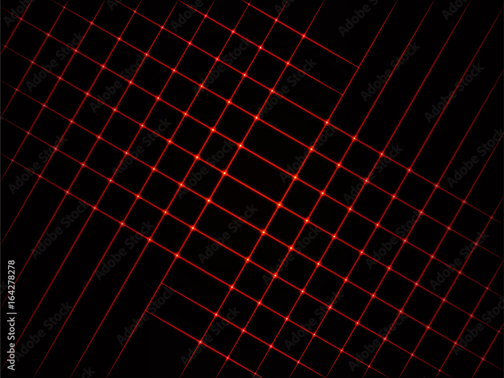 Wall mural dark background with red crossed rays. laser square grid