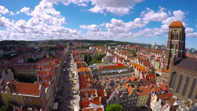 Aerial view of the old town in timelapse, Gdansk. Poland