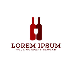 wine bottle and glass logo bar nightclub logo design concept template