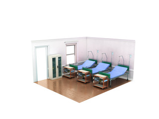 Isometric medical room three bed 3d render on white background no shadow