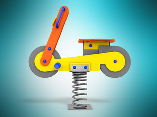 Attraction game for children spring yellow blue on the left 3d render on a blue background