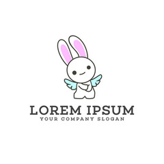 funny Angel Bunny cartoon logo design concept template