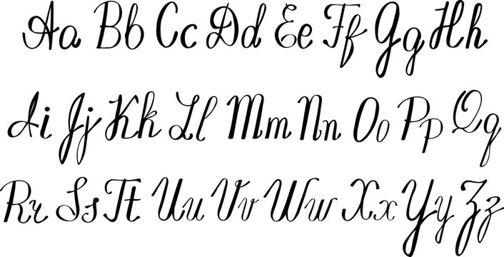 English alphabet - ABC - black on white handwritten lettering.