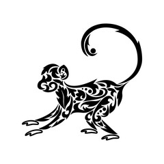Silhouette of a monkey. Vector illustration. Tattoo. Silhouette of a monkey with an ornament.