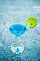close up of  light blue  cool refreshing summer cocktail