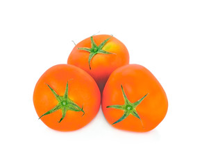 Three tomatoes isolated on white background, close up