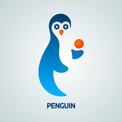 Penguin with ice cream. Logo design vector template