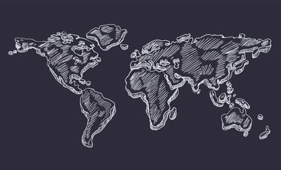 Fototapeta premium Hand drawing doodle world map. Vintage earth vector sketch