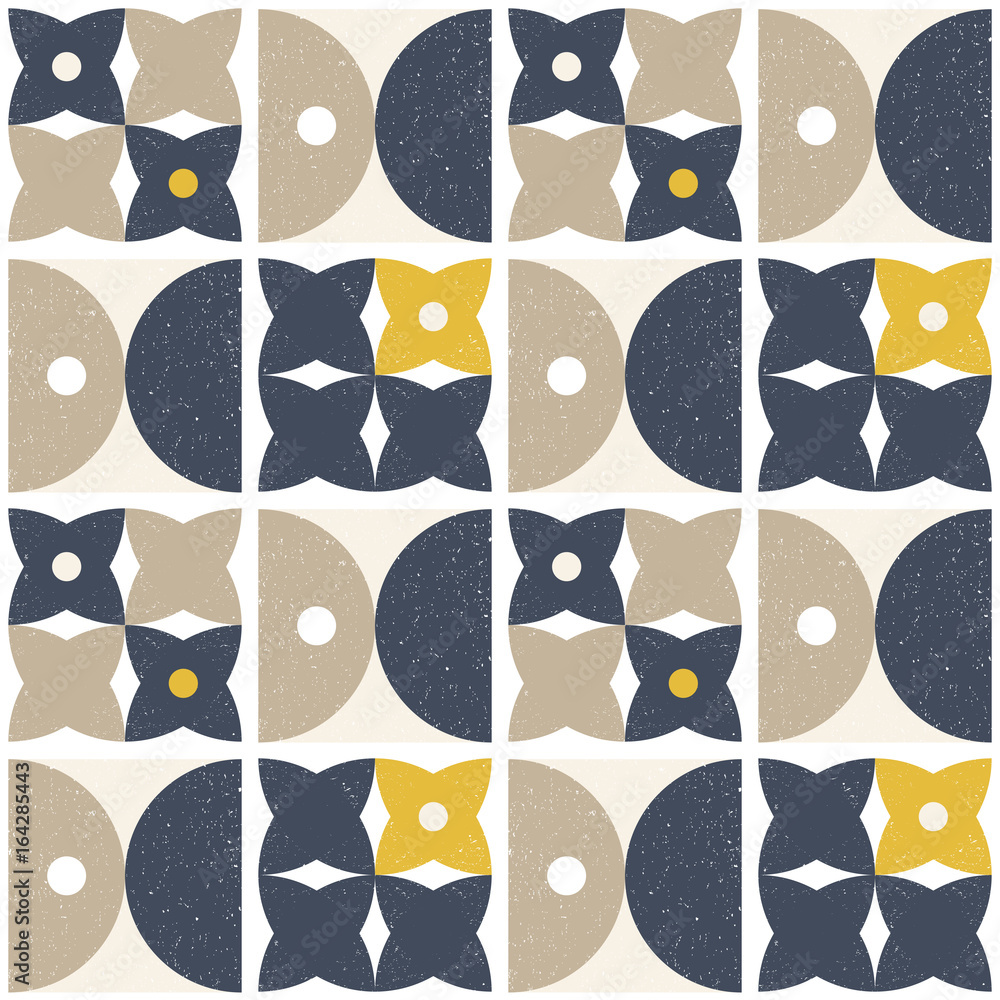 Aufkleber Modern vector abstract seamless geometric pattern with semi circles and circles in retro scandinavian style
