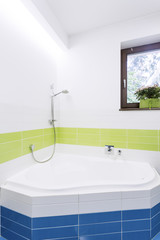 Bathroom with colourful tiles