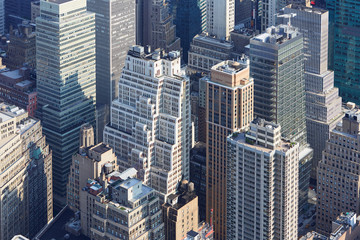 New York City skyline aerial view with modern skyscrapers and streets