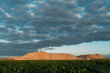 Salt piles, a view of the mountains of sand and salt.
