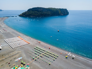 Isola di Dino, vista aerea, isola e spiaggia, Praia a Mare, Provincia di Cosenza, Calabria, Italia....