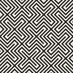 Vector Seamless Black And White Lines Pattern Abstract Background. Cross Shapes Geometric Tiling Ornament.