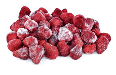 group frozen strawberries on white background