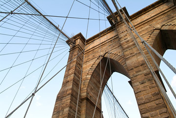 Detail of the famous Brooklyn bridge and it's cable structure