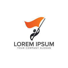 people with flag Logos.freedom logo design concept template