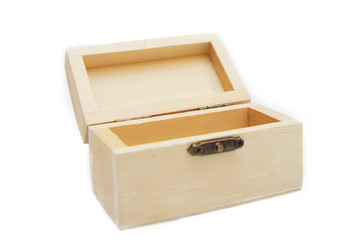 Empty Wooden Treasure Box Over White Background
