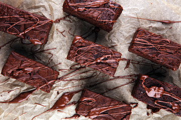 homemade chocolate brownies on grey vintage background, chocolate cake concept