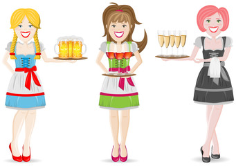 Kellnerin im Kleid mit Getränken Set