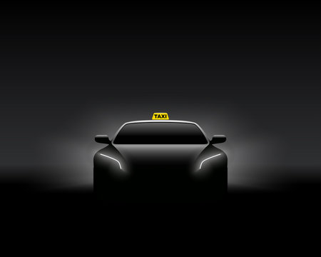Front View Dark Taxi Car Silhouette.