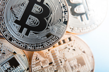 Golden bitcoin on keyboard