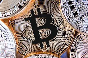 Golden bitcoin on keyboard