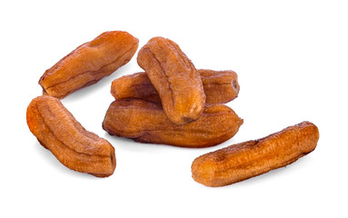 dried bananas (honey baked bananas) on white background, Thai preserved food