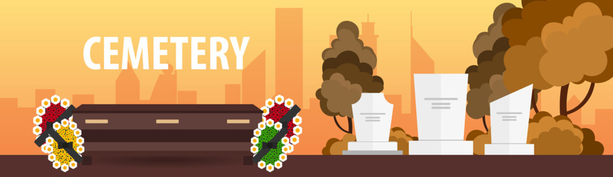 Funeral sevices and Funeral agency banner. Cemetery. Vector illustration.