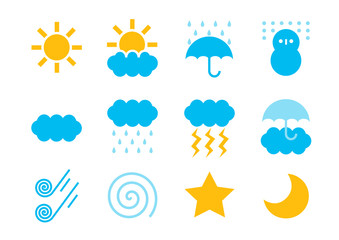 天気記号のアイコンイラストセット