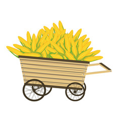 corn on the cop whit leave in wooden cart Isolated on white background. vector illustration.