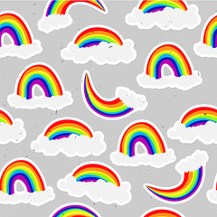 Cute rainbow seamless pattern. Sweet rainbow and clouds background