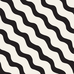 Seamless pattern with hand drawn waves. Abstract background with wavy brush strokes. Black and white freehand lines texture.