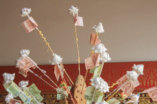 Chonburi,Thailand - June 25, 2017 : Thailand banknotes for make merits at Wat Loung Por eei temple