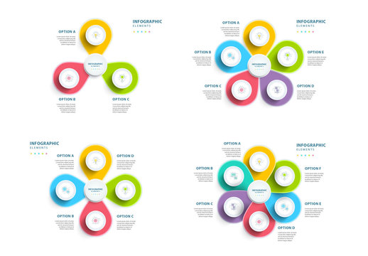 Leaf-like 3-6 Step Infographics with Colorful Icons