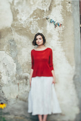 girl on the background of the wall