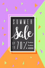 Summer sale vector poster. Minimalistic style vivid flyer - sale advertisement