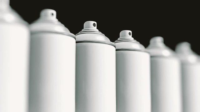 Seamless loop over an endless line of blank aerosol cans.